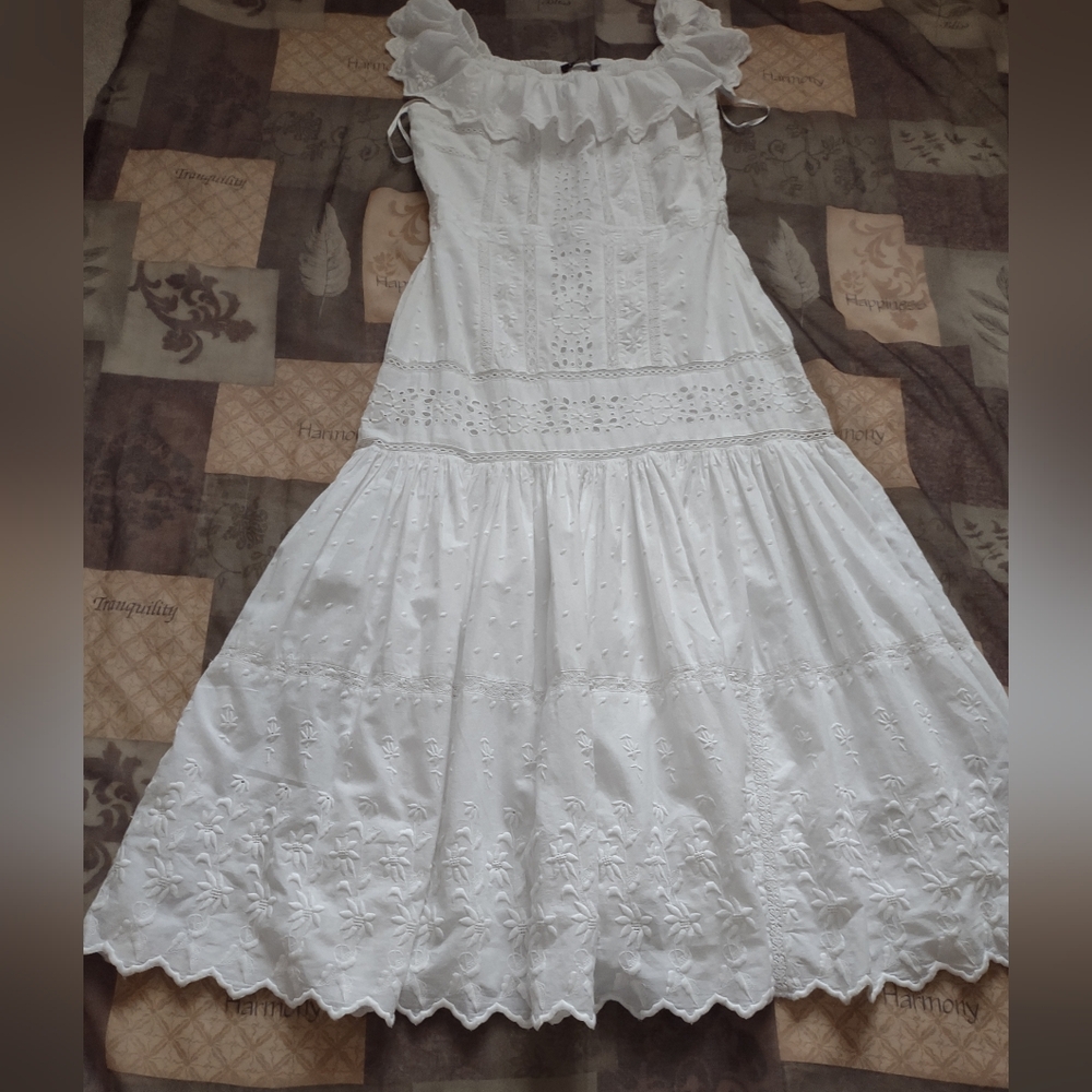 Ralph Lauren Black Label Eyelet embroidery Broderie Anglais Ruffled Tiered Maxi